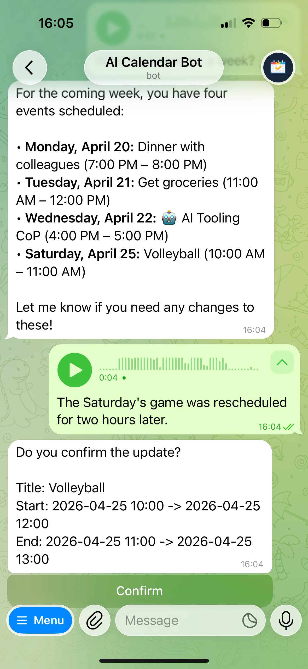Telegram Calendar Assistant Screenshot
