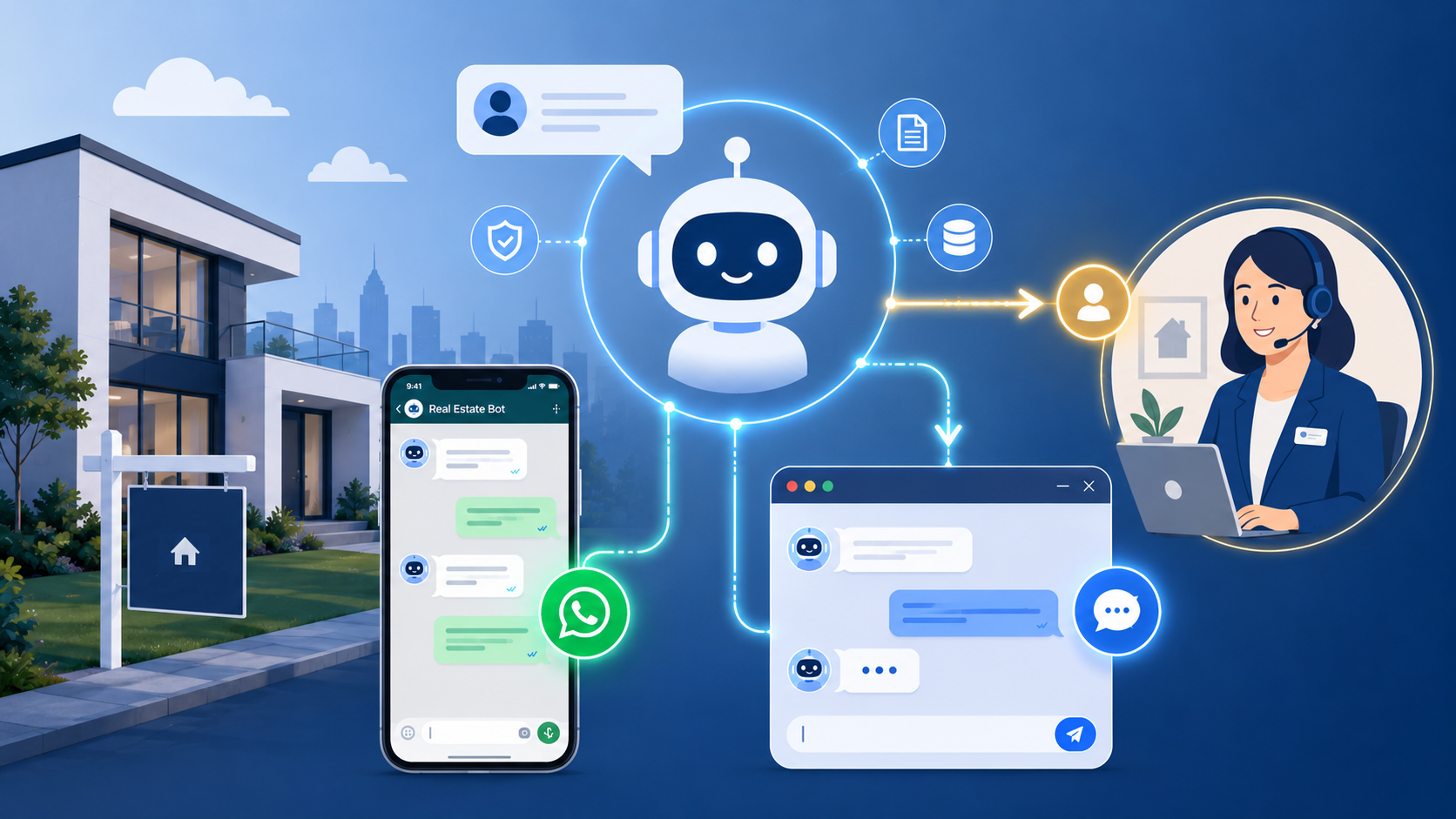 Real estate office with website chat and WhatsApp assistant